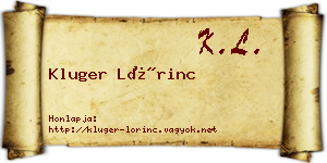 Kluger Lőrinc névjegykártya